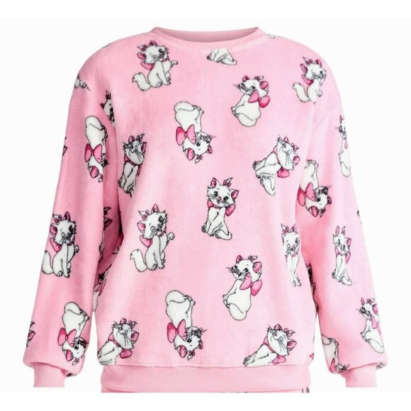Disney Aristocats Marie Womens Plush Graphic Fleece Sweatshirt Large Pink - Picture 1 of 10